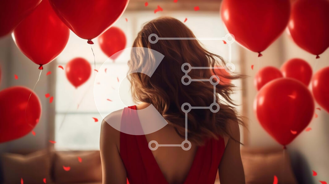 Intra Συλλεκτικό Ξύλινο Παζλ Plywood  4mm - Γυναίκα με κόκκινα μπαλόνια για τη γιορτή του Αγίου Βαλεντίνου Σε Ξύλινο Κουτί - Διαστάσεις: 10x10 cm – 25 κομμάτια