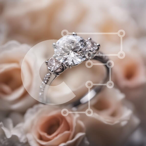 Σετ των 2 Intra Συλλεκτικό Ξύλινο Παζλ Plywood  4mm - Κοντινό πλάνο του διαμαντένιου δαχτυλιδιού αρραβώνων στο κρεβάτι των τριαντάφυλλων Σε Ξύλινο Κουτί - Διαστάσεις: 10x10 cm – 25 κομμάτια