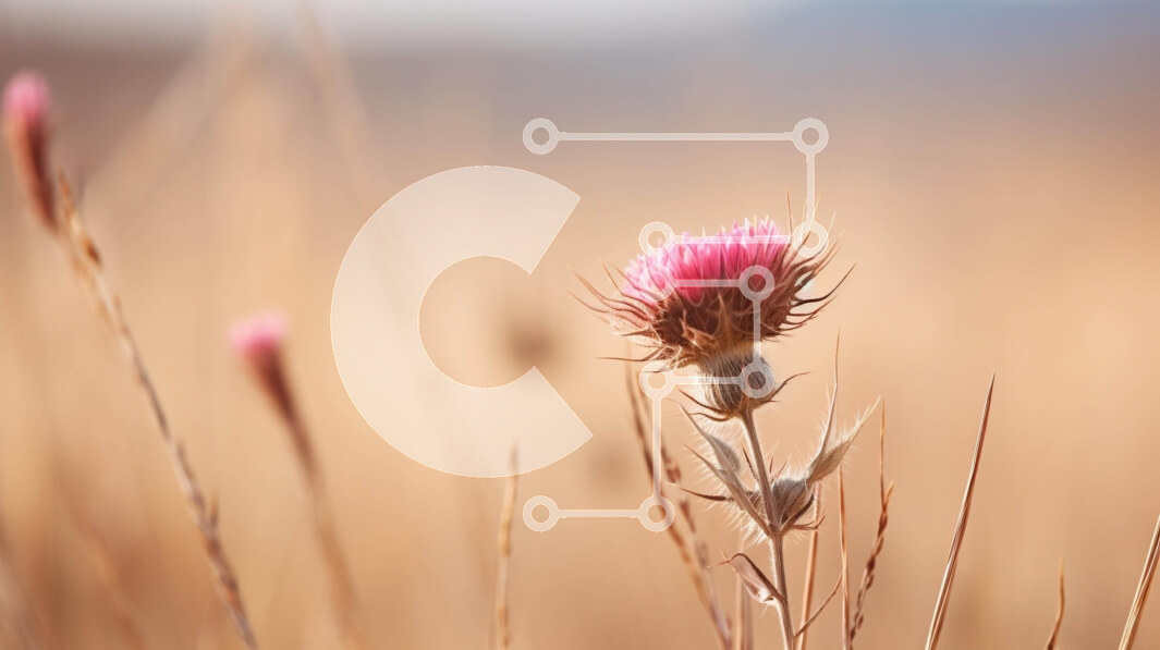 Intra Συλλεκτικό Ξύλινο Παζλ Plywood  4mm - Ροζ λουλούδι γαϊδουράγκαθου σε ψηλό ξερό γρασίδι Σε Ξύλινο Κουτί - Διαστάσεις: 10x10 cm – 25 κομμάτια