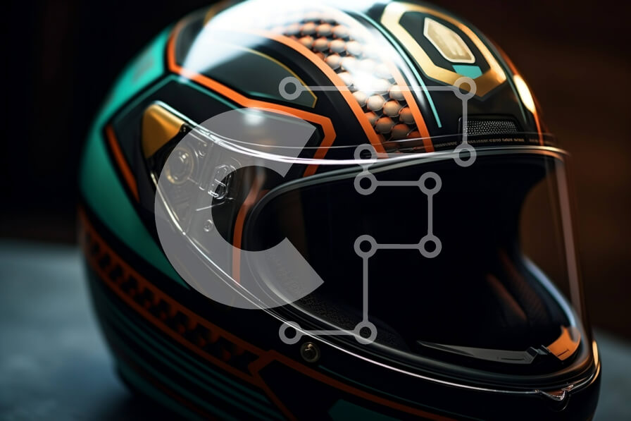 Intra Συλλεκτικό Ξύλινο Παζλ Plywood  4mm - Κράνος μοτοσικλέτας με πορτοκαλί και μαύρο χρώμα και περίπλοκα σχέδια Σε Ξύλινο Κουτί - Διαστάσεις Puzzle: 10x10 cm – 25 κομμάτια