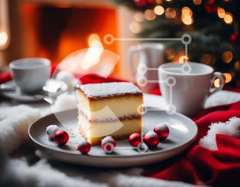 Σετ των 2 Intra Συλλεκτικό Ξύλινο Παζλ Plywood  4mm - Εορταστικό κέικ και καφές σε ένα διακοσμημένο τραπέζι Σε Ξύλινο Κουτί - Διαστάσεις: 10x10 cm – 25 κομμάτια