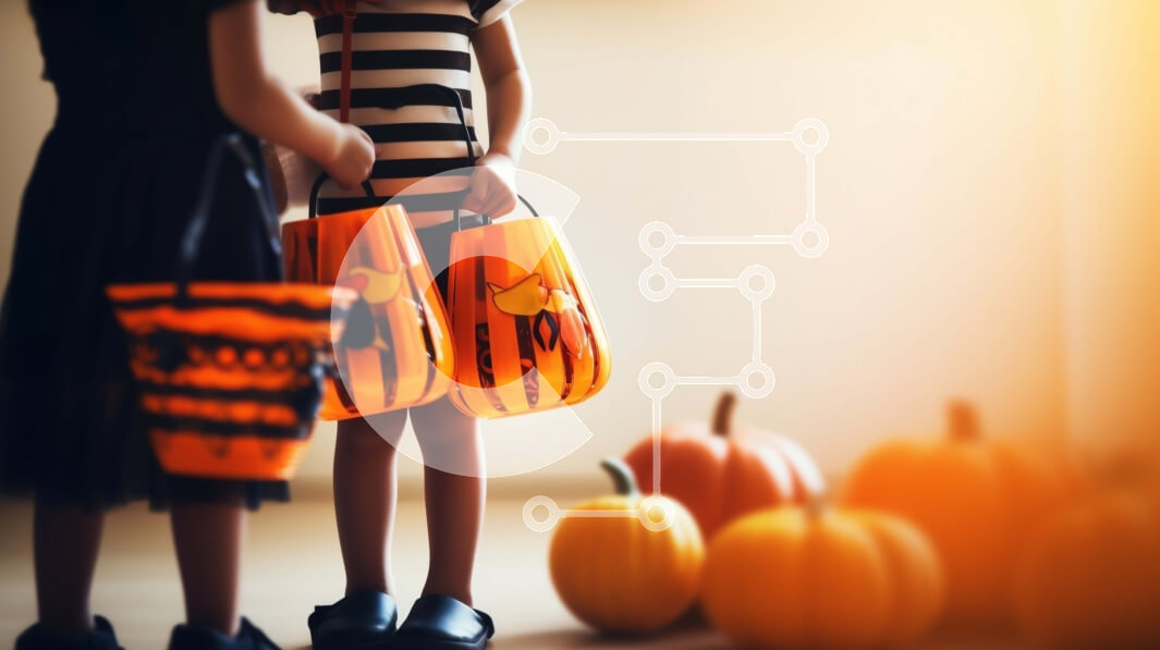 Intra Συλλεκτικό Ξύλινο Παζλ Plywood  4mm - Παιδιά που γιορτάζουν το Halloween με τσάντες κολοκύθας Σε Ξύλινο Κουτί - Διαστάσεις: 10x10 cm – 25 κομμάτια