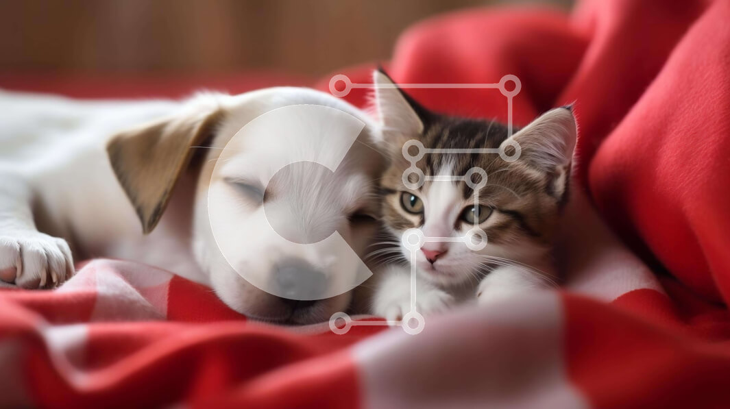 Intra Συλλεκτικό Ξύλινο Παζλ Plywood  4mm - Γατάκι και σκύλος που κουκουλώνονται στο κρεβάτι Σε Ξύλινο Κουτί - Διαστάσεις: 10x10 cm – 25 κομμάτια