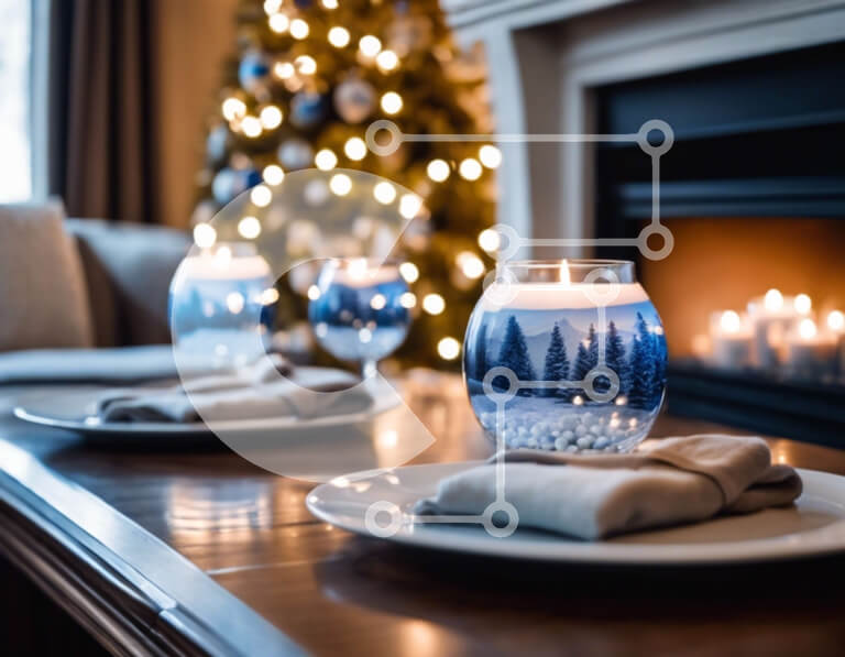 Intra Συλλεκτικό Ξύλινο Παζλ Plywood  4mm - Γιορτινή τραπεζαρία με κηροπήγια και στολίδια με χιονισμένα δέντρα Σε Ξύλινο Κουτί - Διαστάσεις: 10x10 cm – 25 κομμάτια