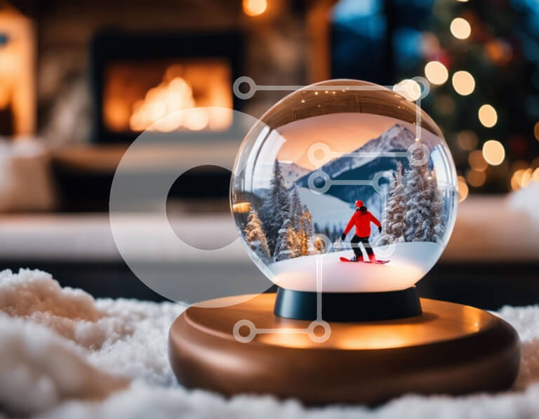 Intra Συλλεκτικό Ξύλινο Παζλ Plywood  4mm - Διακόσμηση Snowboarder Snow Globe Σε Ξύλινο Κουτί - Διαστάσεις Puzzle: 10x10 cm – 25 κομμάτια