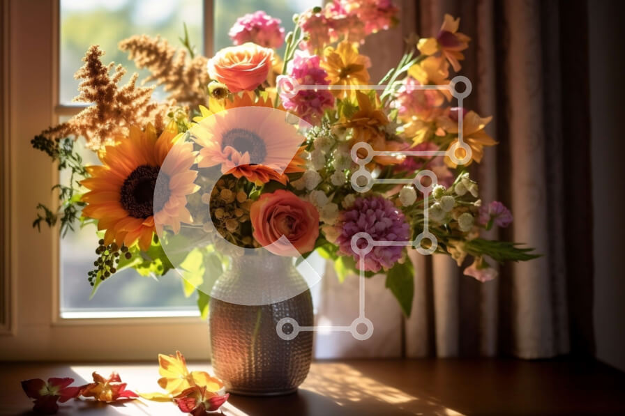 Intra Συλλεκτικό Ξύλινο Παζλ Plywood  4mm - Χαρούμενη εικόνα με πολύχρωμο βάζο με λουλούδια στο περβάζι με το φως του ήλιου να λάμπει Σε Ξύλινο Κουτί - Διαστάσεις: 10x10 cm – 25 κομμάτια