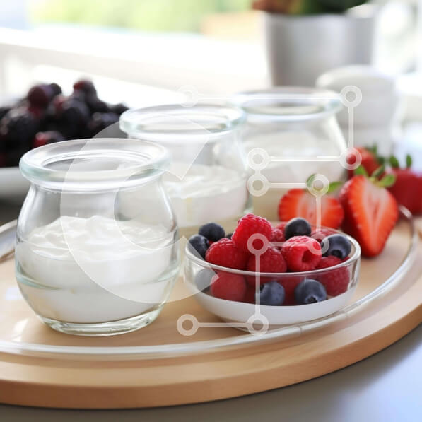 Σετ των 2 Intra Συλλεκτικό Ξύλινο Παζλ Plywood  4mm - Υγιεινό πρωινό με γιαούρτι και φρέσκα φρούτα σε ξύλινο ξύλο κοπής Σε Ξύλινο Κουτί - Διαστάσεις: 10x10 cm – 25 κομμάτια