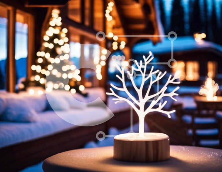 Intra Συλλεκτικό Ξύλινο Παζλ Plywood  4mm - Γιορτινό τραπέζι διακοσμημένο με φωτισμένο δέντρο Σε Ξύλινο Κουτί - Διαστάσεις: 10x10 cm – 25 κομμάτια