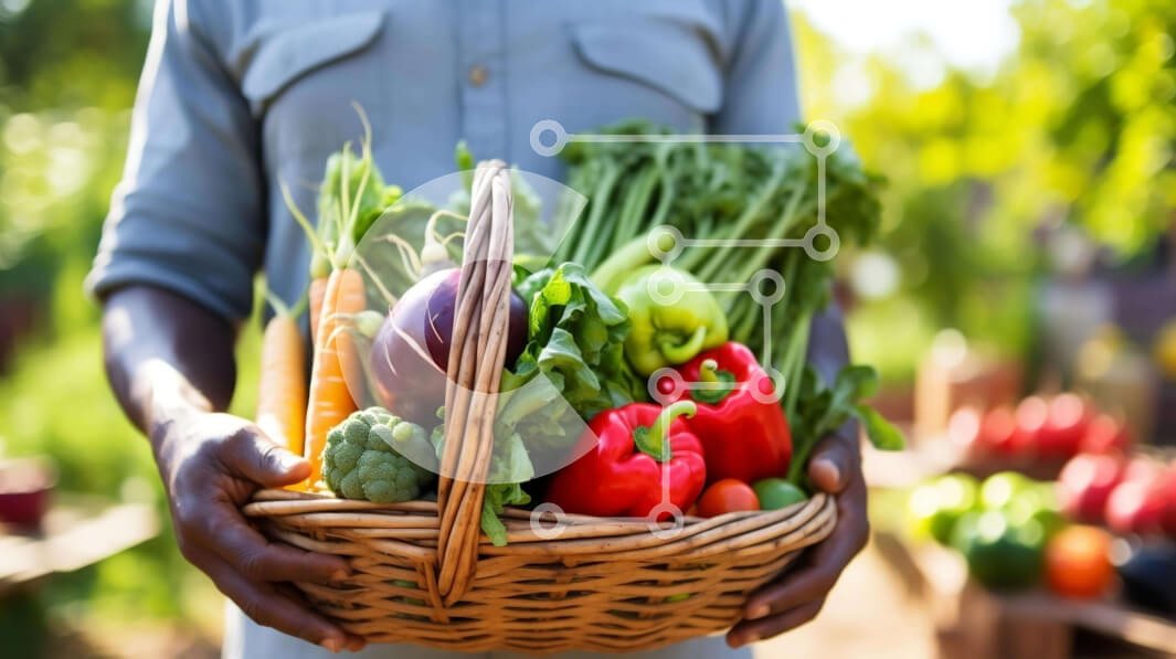 Intra Συλλεκτικό Ξύλινο Παζλ Plywood  4mm - Άτομο που κρατά ένα καλάθι με φρέσκα λαχανικά Σε Ξύλινο Κουτί - Διαστάσεις Puzzle: 10x10 cm – 25 κομμάτια