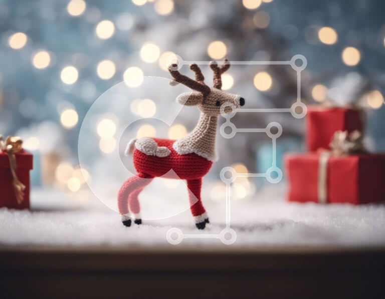 Intra Συλλεκτικό Ξύλινο Παζλ Plywood  4mm - Πλεκτοί τάρανδοι στο χιόνι με δώρα και χριστουγεννιάτικα στολίδια Σε Ξύλινο Κουτί - Διαστάσεις: 10x10 cm – 25 κομμάτια