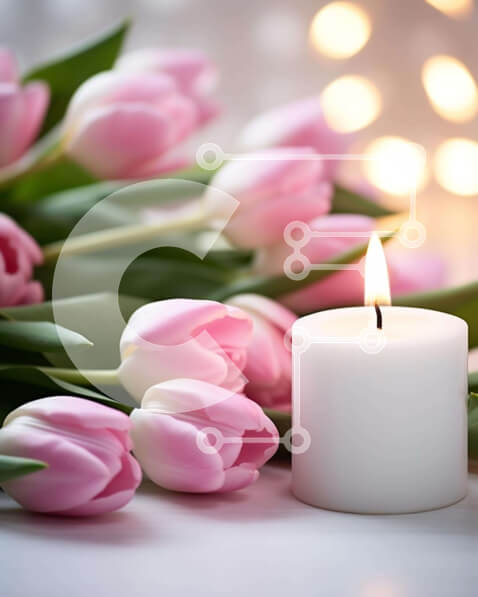 Intra Συλλεκτικό Ξύλινο Παζλ Plywood  4mm - Κομψό κερί και ροζ τουλίπες για ειδικές περιστάσεις Σε Ξύλινο Κουτί - Διαστάσεις: 10x10 cm – 25 κομμάτια