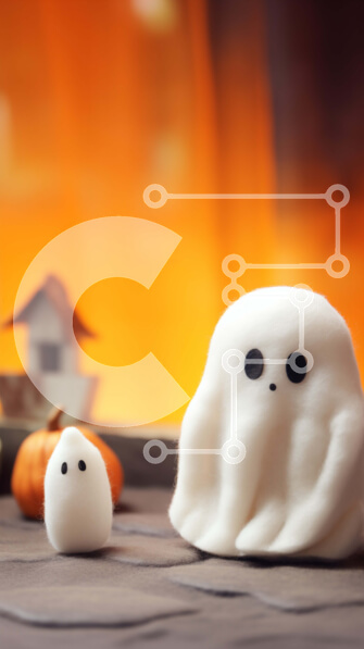 Intra Συλλεκτικό Ξύλινο Παζλ Plywood  4mm - Halloween Ghost Toy και κολοκύθες στο τραπέζι Σε Ξύλινο Κουτί - Διαστάσεις Puzzle: 10x10 cm – 25 κομμάτια