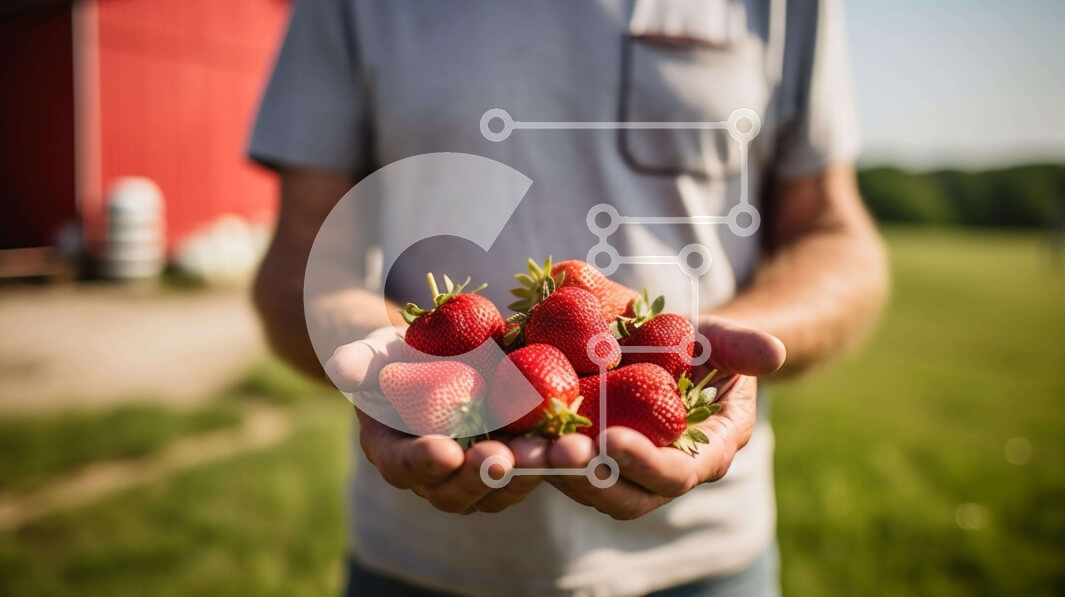 Intra Συλλεκτικό Ξύλινο Παζλ Plywood  4mm - Άτομο που κρατά φρέσκες φράουλες μπροστά από έναν αχυρώνα Σε Ξύλινο Κουτί - Διαστάσεις: 10x10 cm – 25 κομμάτια