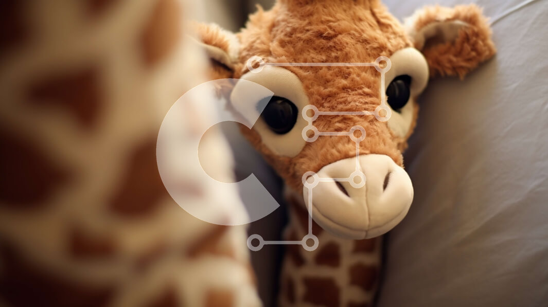 Intra Συλλεκτικό Ξύλινο Παζλ Plywood  4mm - Γεμιστή καμηλοπάρδαλη που κρυφοκοιτάζει πίσω από ένα μαξιλάρι Σε Ξύλινο Κουτί - Διαστάσεις: 10x10 cm – 25 κομμάτια