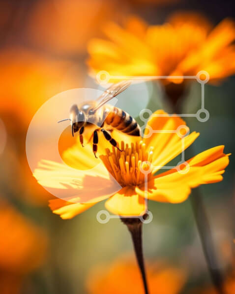 Intra Συλλεκτικό Ξύλινο Παζλ Plywood  4mm - Μέλισσα που επικονιάζει πορτοκαλί λουλούδι Σε Ξύλινο Κουτί - Διαστάσεις: 10x10 cm – 25 κομμάτια