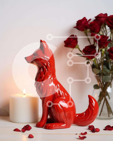 Intra Συλλεκτικό Ξύλινο Παζλ Plywood  4mm - Ρομαντικό ειδώλιο κόκκινης αλεπούς με τριαντάφυλλα και κερί Σε Ξύλινο Κουτί - Διαστάσεις: 10x10 cm – 25 κομμάτια