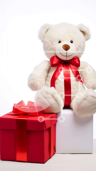 Intra Συλλεκτικό Ξύλινο Παζλ Plywood  4mm - Λευκό αρκουδάκι και κουτιά δώρων με κόκκινες κορδέλες Σε Ξύλινο Κουτί - Διαστάσεις: 10x10 cm – 25 κομμάτια