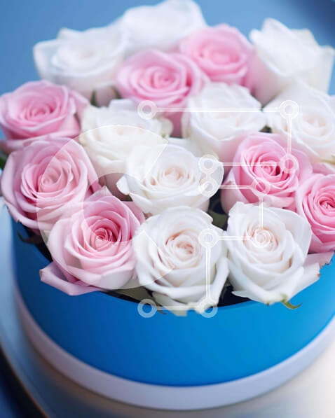 Intra Συλλεκτικό Ξύλινο Παζλ Plywood  4mm - Μπουκέτο με ροζ και λευκά τριαντάφυλλα σε μπλε δοχείο Σε Ξύλινο Κουτί - Διαστάσεις Puzzle: 10x10 cm – 25 κομμάτια