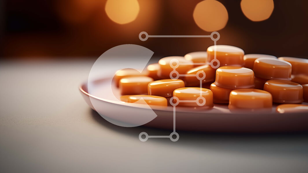 Σετ των 2 Intra Συλλεκτικό Ξύλινο Παζλ Plywood  4mm - Ροζ πιάτο με καραμέλες πορτοκαλιού Σε Ξύλινο Κουτί - Διαστάσεις: 10x10 cm – 25 κομμάτια