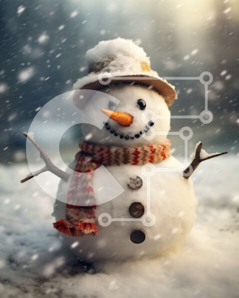 Intra Συλλεκτικό Ξύλινο Παζλ Plywood  4mm - Winter Wonderland: Χαριτωμένος χιονάνθρωπος με καπέλο και κασκόλ Σε Ξύλινο Κουτί - Διαστάσεις Puzzle: 10x10 cm – 25 κομμάτια