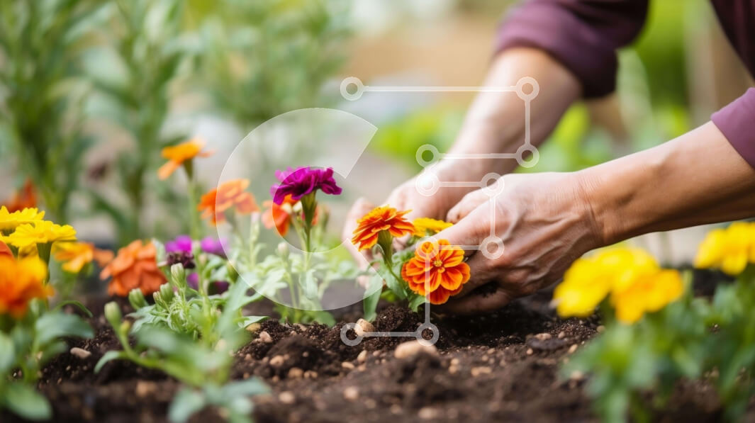 Intra Συλλεκτικό Ξύλινο Παζλ Plywood  4mm - Κηπουρική: Άτομο που φυτεύει λουλούδια σε έναν όμορφο κήπο Σε Ξύλινο Κουτί - Διαστάσεις: 10x10 cm – 25 κομμάτια