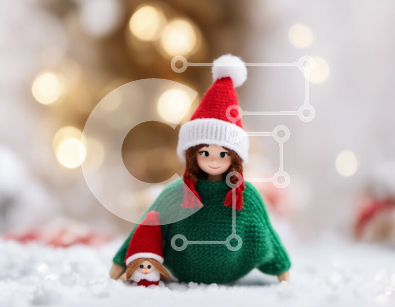 Intra Συλλεκτικό Ξύλινο Παζλ Plywood  4mm - Χριστουγεννιάτικη κούκλα και αρκουδάκι στις νιφάδες χιονιού Σε Ξύλινο Κουτί - Διαστάσεις Puzzle: 10x10 cm – 25 κομμάτια