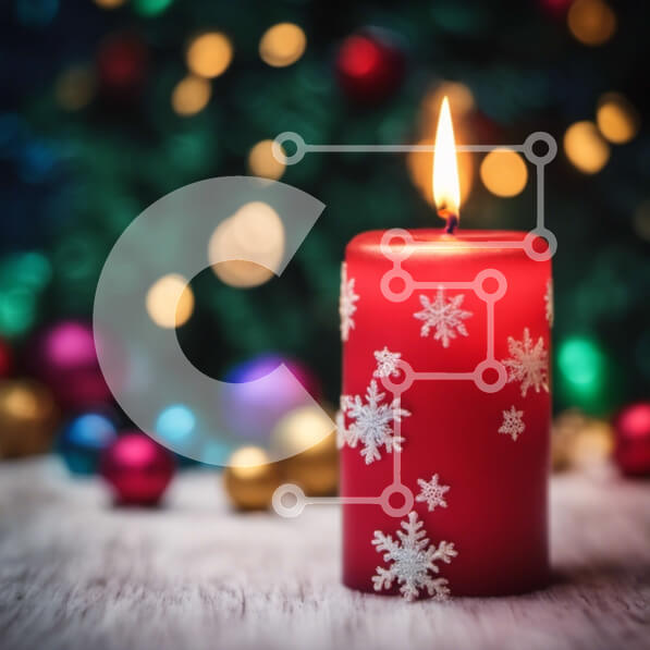 Intra Συλλεκτικό Ξύλινο Παζλ Plywood  4mm - Κόκκινο κερί με νιφάδες χιονιού και χριστουγεννιάτικα στολίδια Σε Ξύλινο Κουτί - Διαστάσεις: 10x10 cm – 25 κομμάτια