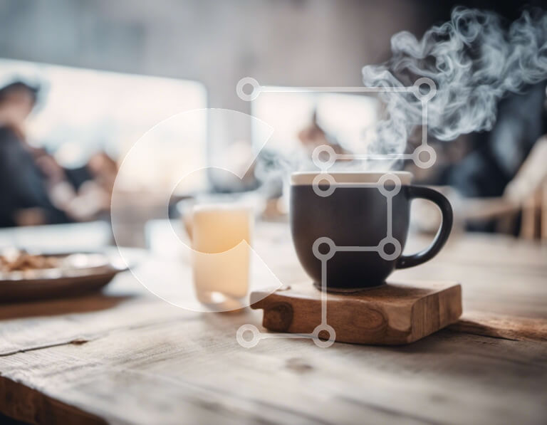 Σετ των 2 Intra Συλλεκτικό Ξύλινο Παζλ Plywood  4mm - Μαύρο φλιτζάνι καφέ με ατμό σε ξύλινο τραπέζι Σε Ξύλινο Κουτί - Διαστάσεις: 10x10 cm – 25 κομμάτια