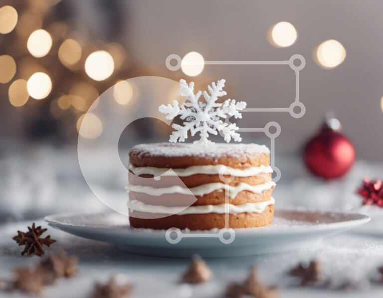 Σετ των 2 Intra Συλλεκτικό Ξύλινο Παζλ Plywood  4mm - Κέικ νιφάδα χιονιού σε εορταστικό πιάτο με νιφάδες χιονιού και διακοσμητικά Σε Ξύλινο Κουτί - Διαστάσεις: 10x10 cm – 25 κομμάτια