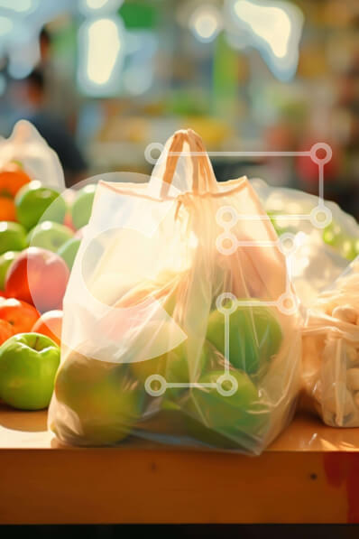 Σετ των 2 Intra Συλλεκτικό Ξύλινο Παζλ Plywood  4mm - Τραπέζι με σακούλες μήλα σε μια αγορά Σε Ξύλινο Κουτί - Διαστάσεις: 10x10 cm – 25 κομμάτια