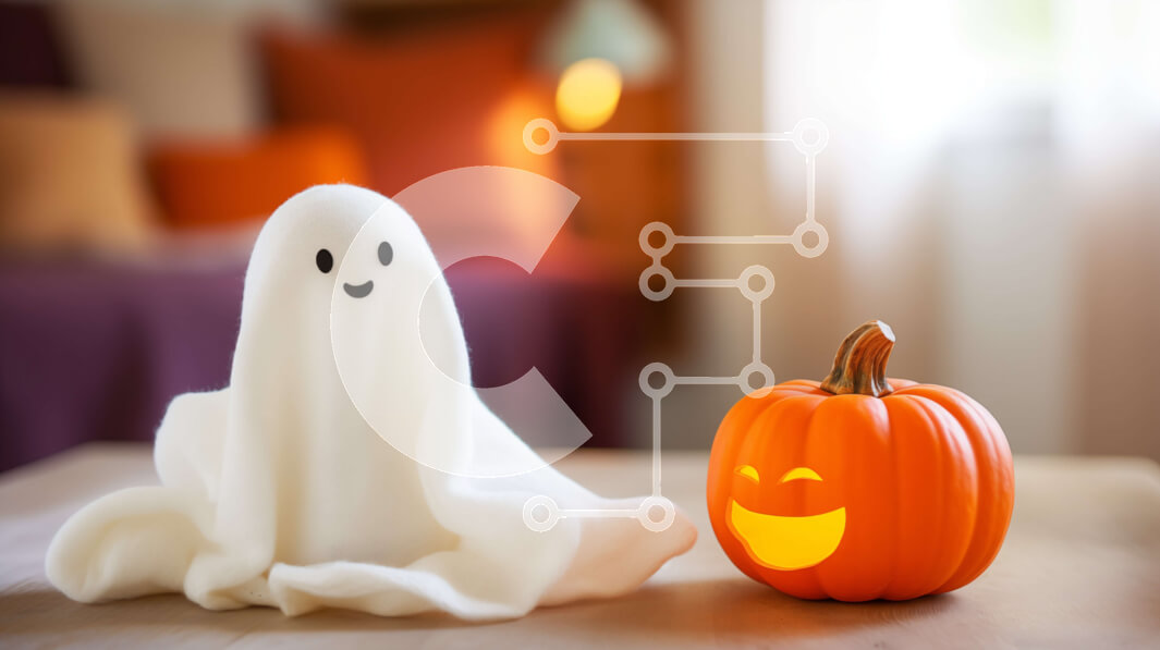 Intra Συλλεκτικό Ξύλινο Παζλ Plywood  4mm - Χαμογελώντας φάντασμα και κολοκύθα σε ένα τραπέζι Σε Ξύλινο Κουτί - Διαστάσεις Puzzle: 10x10 cm – 25 κομμάτια