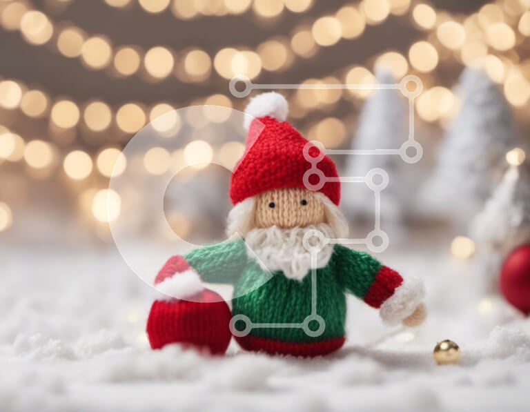 Intra Συλλεκτικό Ξύλινο Παζλ Plywood  4mm - Πλεκτή κούκλα Άγιου Βασίλη στο χιόνι με χριστουγεννιάτικα λαμπάκια και στολίδια Σε Ξύλινο Κουτί - Διαστάσεις: 10x10 cm – 25 κομμάτια