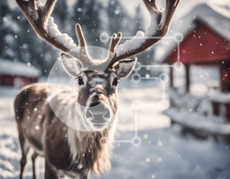 Intra Συλλεκτικό Ξύλινο Παζλ Plywood  4mm - Όμορφοι τάρανδοι στο χειμερινό τοπίο Σε Ξύλινο Κουτί - Διαστάσεις: 10x10 cm – 25 κομμάτια