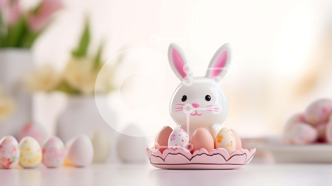 Intra Συλλεκτικό Ξύλινο Παζλ Plywood  4mm - Ειδώλιο λαγουδάκι του Πάσχα στη φωλιά αυγών του Πάσχα με λουλούδια και αυγά Σε Ξύλινο Κουτί - Διαστάσεις: 10x10 cm – 25 κομμάτια