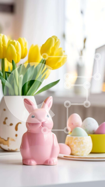 Intra Συλλεκτικό Ξύλινο Παζλ Plywood  4mm - Διακόσμηση πασχαλινών τραπεζιών με ειδώλιο λαγουδάκι και τουλίπες Σε Ξύλινο Κουτί - Διαστάσεις: 10x10 cm – 25 κομμάτια