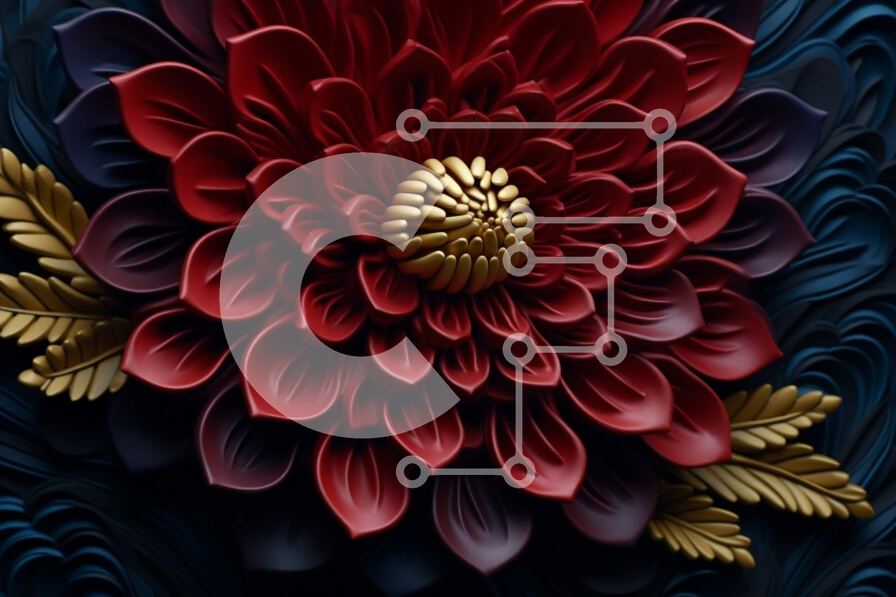 Intra Συλλεκτικό Ξύλινο Παζλ Plywood  4mm - Μεγάλο κόκκινο λουλούδι με χρυσές λεπτομέρειες Σε Ξύλινο Κουτί - Διαστάσεις: 10x10 cm – 25 κομμάτια