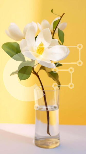 Intra Συλλεκτικό Ξύλινο Παζλ Plywood  4mm - Λευκά λουλούδια Magnolia σε γυάλινο βάζο Σε Ξύλινο Κουτί - Διαστάσεις Puzzle: 10x10 cm – 25 κομμάτια