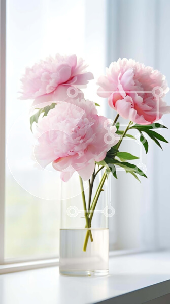 Σετ των 2 Intra Συλλεκτικό Ξύλινο Παζλ Plywood  4mm - Τρεις φρέσκες ροζ παιώνιες σε ένα διάφανο βάζο Σε Ξύλινο Κουτί - Διαστάσεις: 10x10 cm – 25 κομμάτια