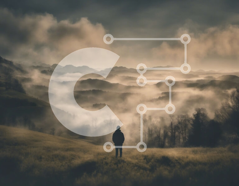 Intra Συλλεκτικό Ξύλινο Παζλ Plywood  4mm - Άτομο που στέκεται στο Misty Hill με θέα σε μια κοιλάδα Σε Ξύλινο Κουτί - Διαστάσεις: 10x10 cm – 25 κομμάτια