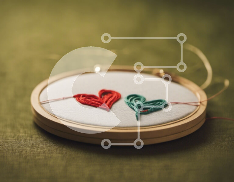 Intra Συλλεκτικό Ξύλινο Παζλ Plywood  4mm - Κέντημα τσέρκι με σχέδιο σε σχήμα καρδιάς σε κόκκινες και πράσινες κλωστές Σε Ξύλινο Κουτί - Διαστάσεις Puzzle: 10x10 cm – 25 κομμάτια