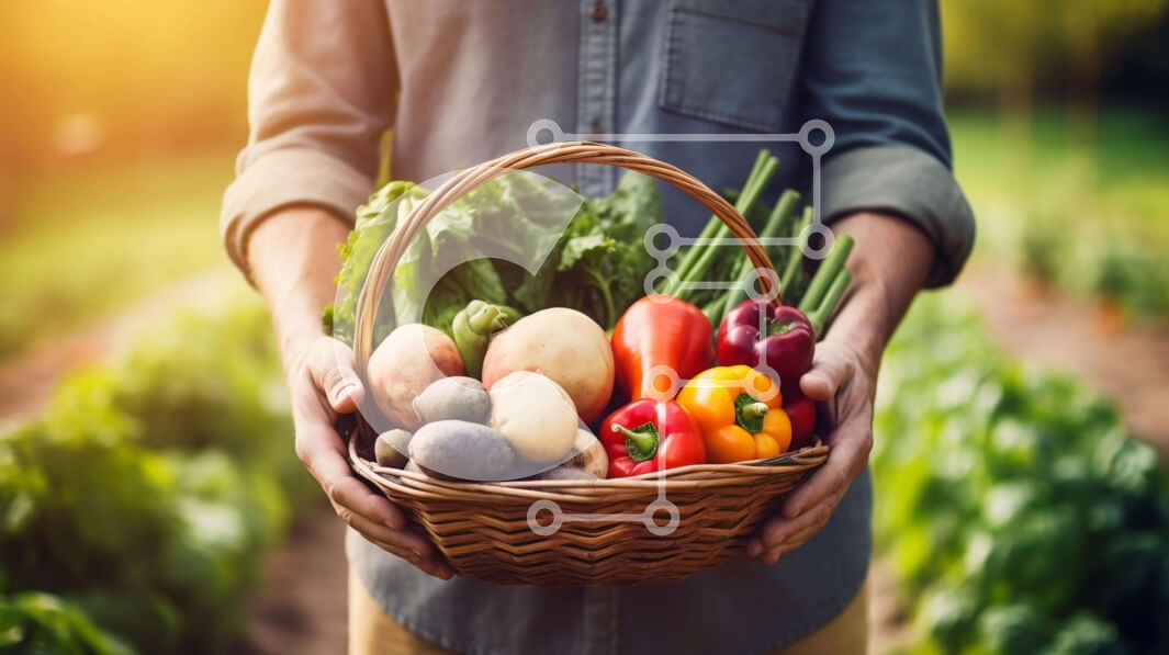 Intra Συλλεκτικό Ξύλινο Παζλ Plywood  4mm - Άτομο που κρατά ένα καλάθι με λαχανικά Σε Ξύλινο Κουτί - Διαστάσεις Puzzle: 10x10 cm – 25 κομμάτια