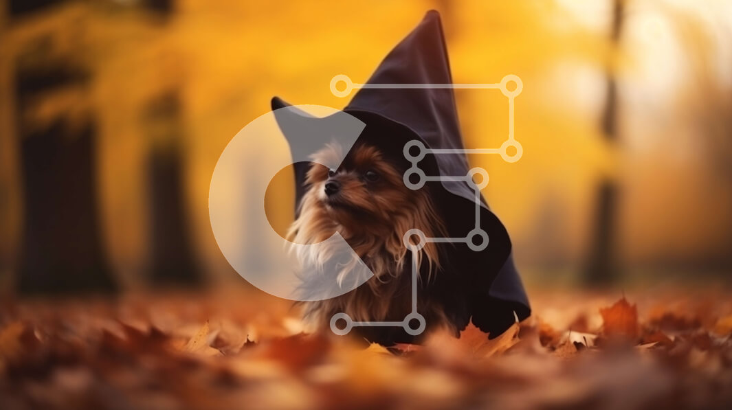 Σετ των 2 Intra Συλλεκτικό Ξύλινο Παζλ Plywood  4mm - Μικρό σκυλί με καπέλο μαγισσών που γιορτάζει το φθινόπωρο Σε Ξύλινο Κουτί - Διαστάσεις: 10x10 cm – 25 κομμάτια