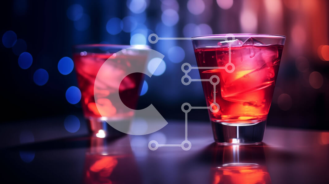 Σετ των 2 Intra Συλλεκτικό Ξύλινο Παζλ Plywood  4mm - Δύο ποτήρια κόκκινα ποτά με πάγο σε ένα σκοτεινό τραπέζι Σε Ξύλινο Κουτί - Διαστάσεις: 10x10 cm – 25 κομμάτια