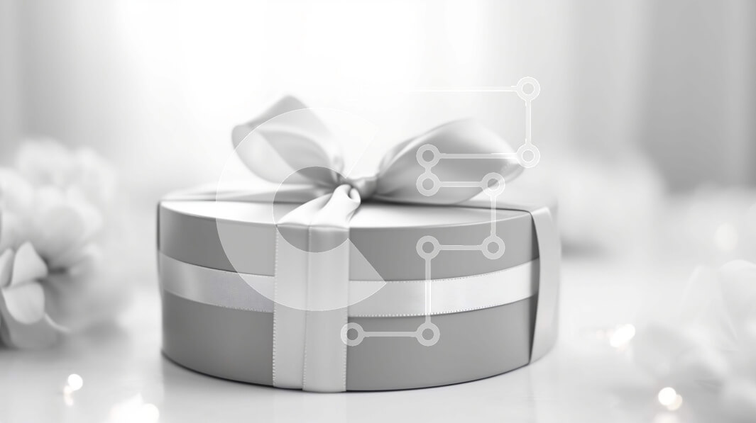 Intra Συλλεκτικό Ξύλινο Παζλ Plywood  4mm - Γκρι κουτί δώρου με λευκή κορδέλα σε λευκά λουλούδια Σε Ξύλινο Κουτί - Διαστάσεις Puzzle: 10x10 cm – 25 κομμάτια