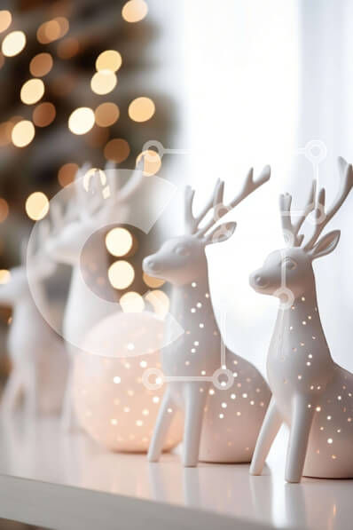 Intra Συλλεκτικό Ξύλινο Παζλ Plywood  4mm - Εορταστικά ειδώλια λευκών ελαφιών με φωτισμένο χριστουγεννιάτικο δέντρο Σε Ξύλινο Κουτί - Διαστάσεις: 10x10 cm – 25 κομμάτια