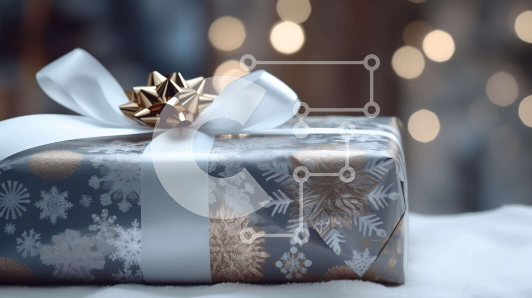 Intra Συλλεκτικό Ξύλινο Παζλ Plywood  4mm - Ασημένιο δώρο με χρυσές νιφάδες χιονιού σε άσπρο φόντο Σε Ξύλινο Κουτί - Διαστάσεις: 10x10 cm – 25 κομμάτια