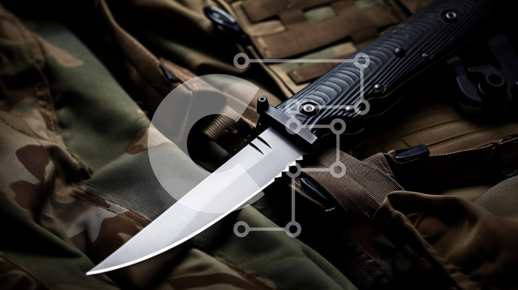 Intra Συλλεκτικό Ξύλινο Παζλ Plywood  4mm - Στρατιωτικό μαχαίρι στη στολή παραλλαγής στρατού Σε Ξύλινο Κουτί - Διαστάσεις: 10x10 cm – 25 κομμάτια