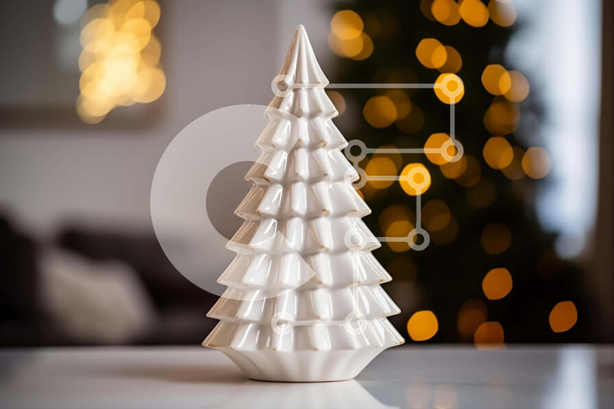 Intra Συλλεκτικό Ξύλινο Παζλ Plywood  4mm - Λευκό κεραμικό χριστουγεννιάτικο δέντρο με φωτάκια Σε Ξύλινο Κουτί - Διαστάσεις Puzzle: 10x10 cm – 25 κομμάτια