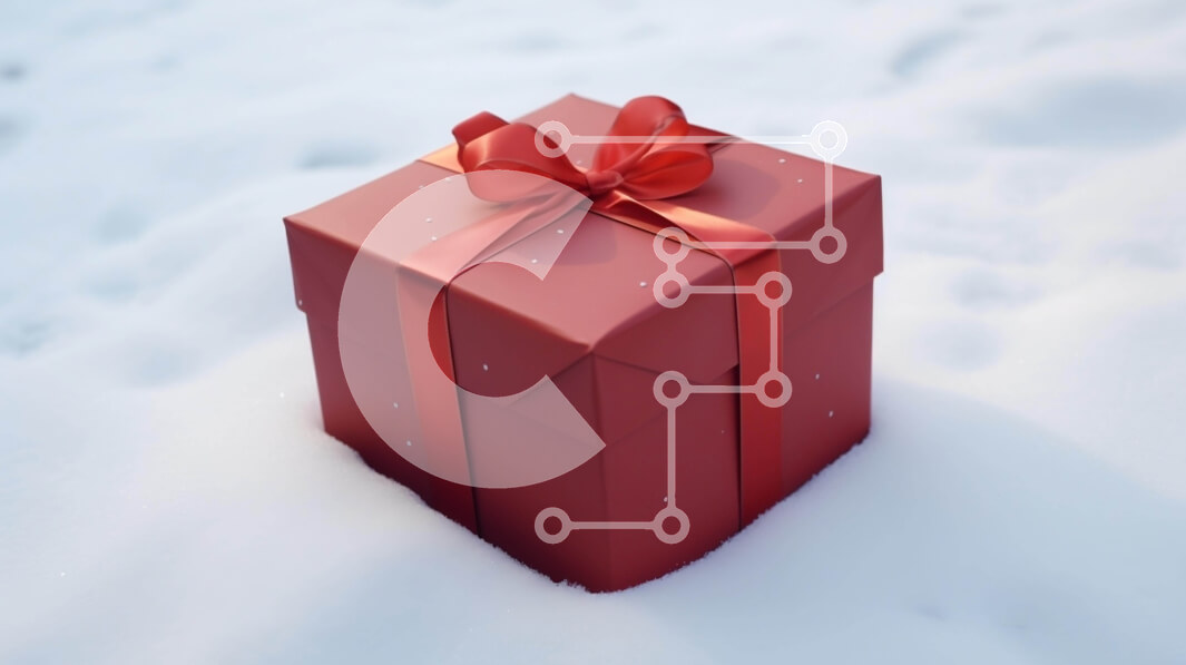 Intra Συλλεκτικό Ξύλινο Παζλ Plywood  4mm - Κόκκινο κουτί δώρου με κορδέλα και φιόγκο στο χιόνι Σε Ξύλινο Κουτί - Διαστάσεις: 10x10 cm – 25 κομμάτια