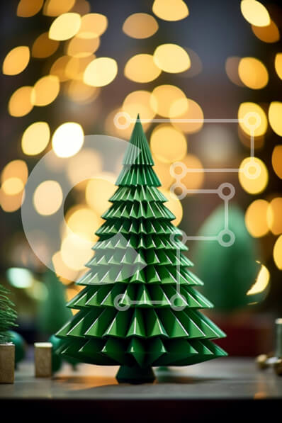 Intra Συλλεκτικό Ξύλινο Παζλ Plywood  4mm - Χριστουγεννιάτικο δέντρο Origami σε πολύχρωμο φόντο Bokeh Σε Ξύλινο Κουτί - Διαστάσεις: 10x10 cm – 25 κομμάτια